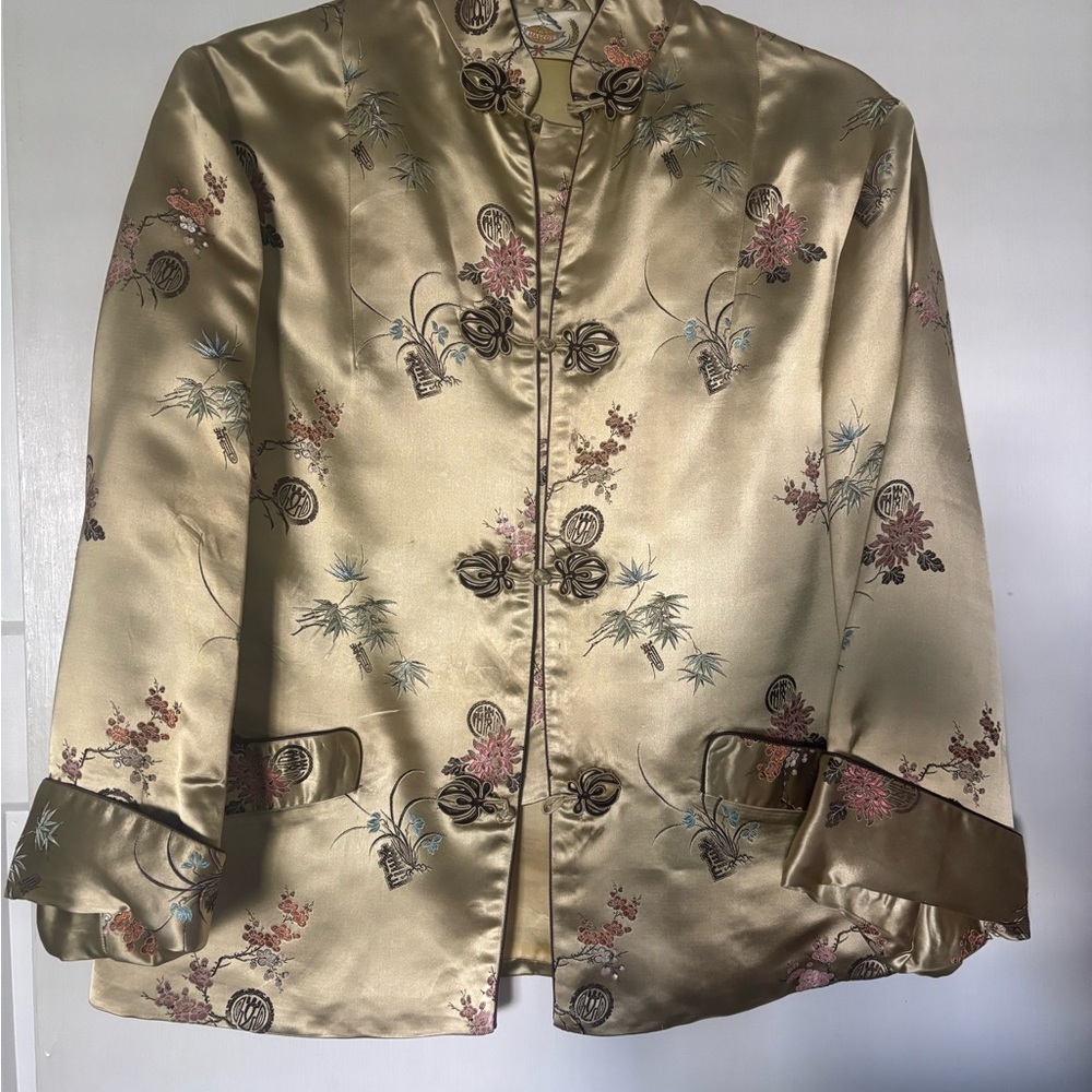 Vintage 1950 Asian Chinoiserie coat Gold Box style - M